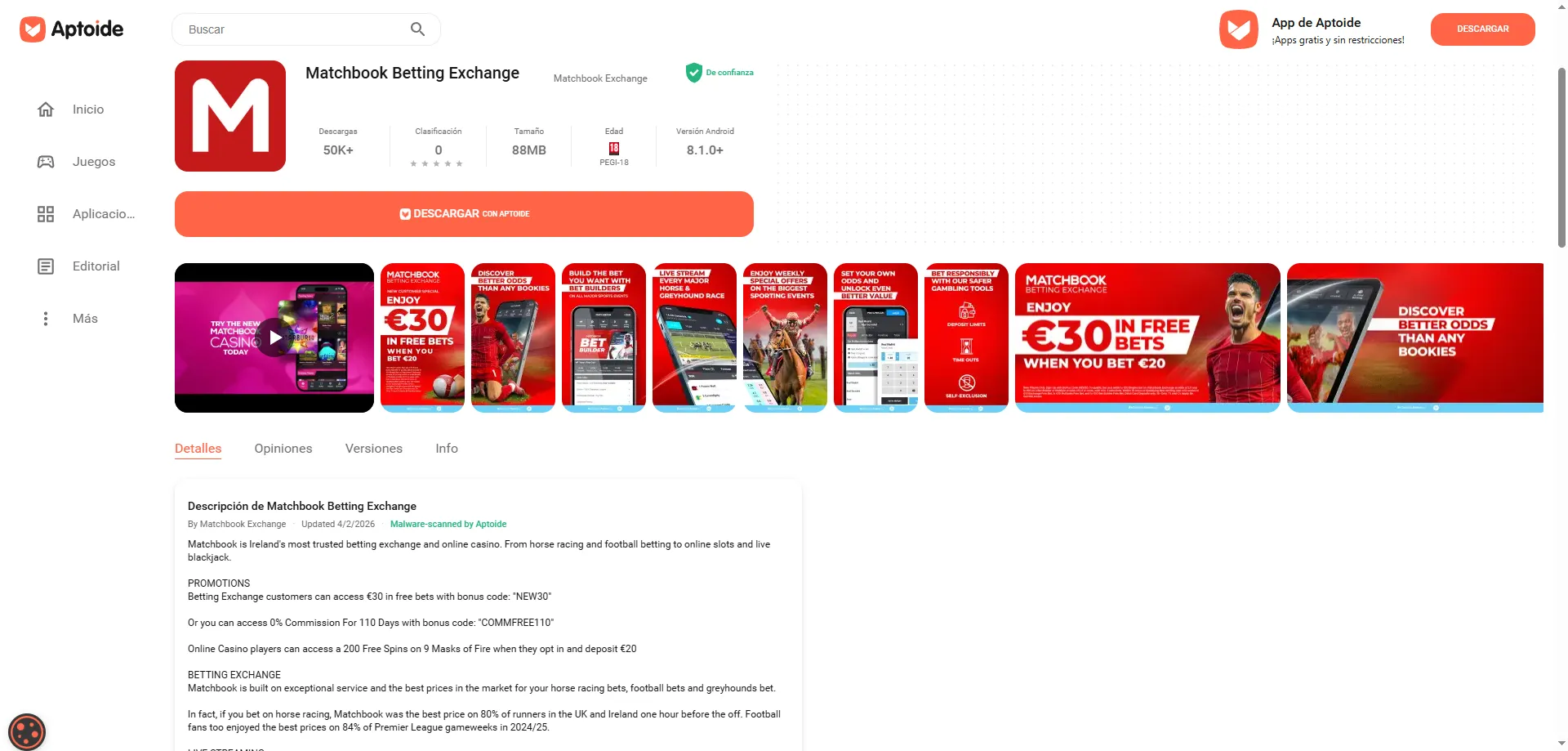 Matchbook Casino app móvil Android e iOS — acceso completo desde el teléfono